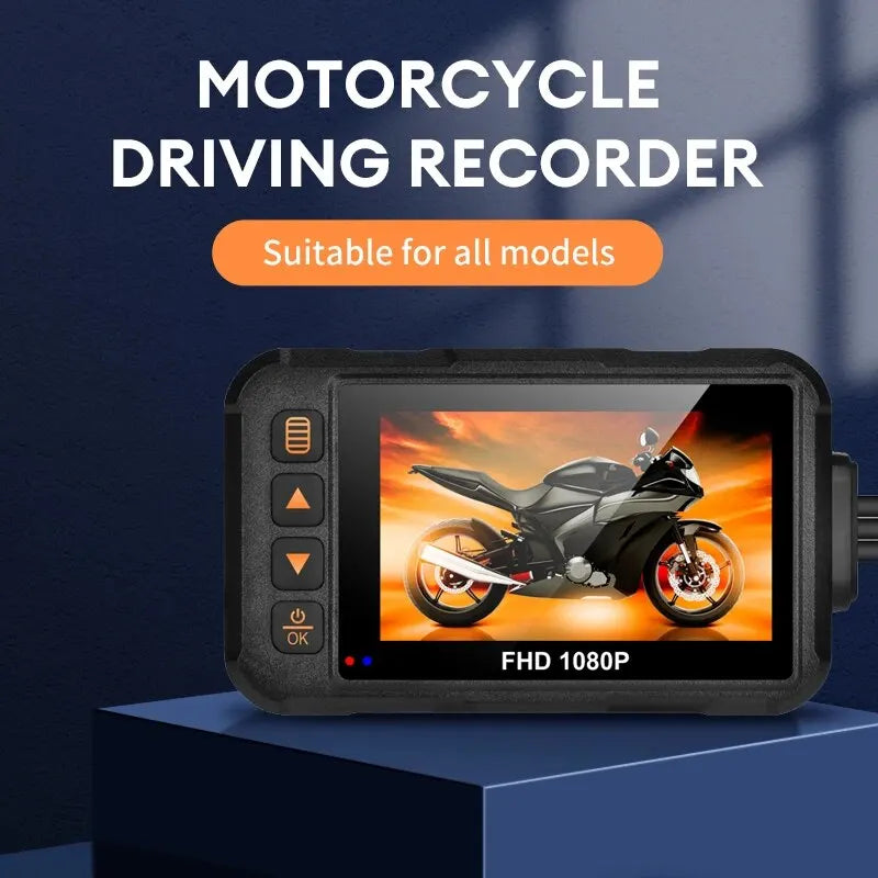 Dashcam para Moto 1080P | Cámara Frontal y Trasera Impermeable con Pantalla de 3''