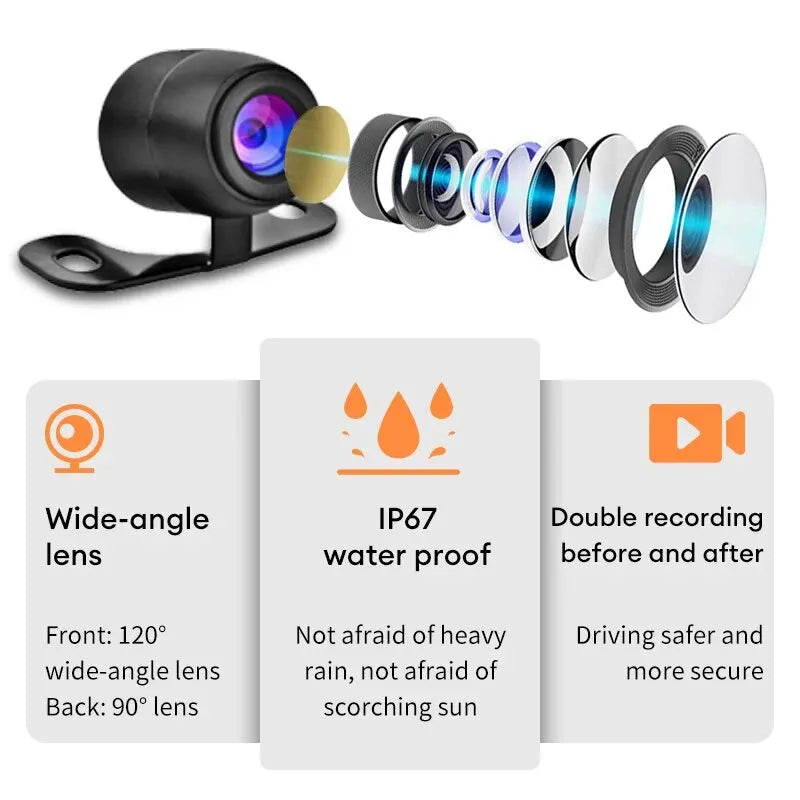 Dashcam para Moto 1080P | Cámara Frontal y Trasera Impermeable con Pantalla de 3''